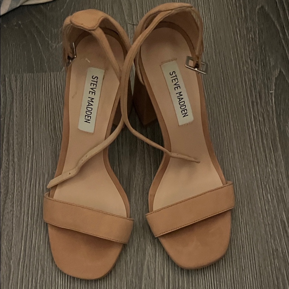 Steve Madden Tan Suede Strappy Block Heels